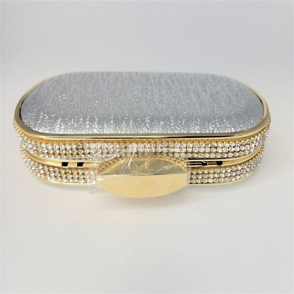 Silvery Metallic Sheen Minaudiere Clutch Purse Evening Purse for Brides -… - Picture 3 of 9